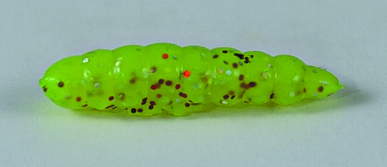 LARVA DEL MIELE 25 mm Ø 5.5 mm in file da 6 (Col. CHARTREUSE - GLITTER) 54 pezzi